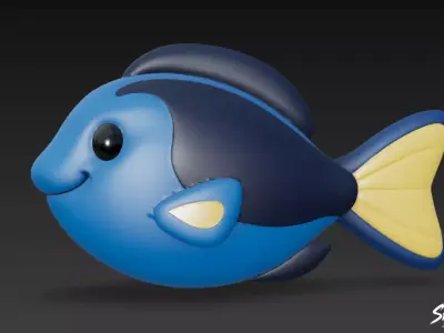 Cartoon Plush Blue Tang Low-poly 3D model