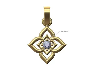 Floral star 3mm diamond pendant charm with bail 3D print model
