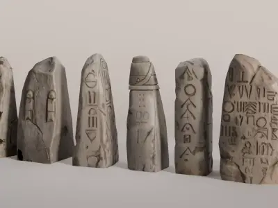 Ancient Rune Stone Menhir Pack - Game-Ready Low-poly 3D model