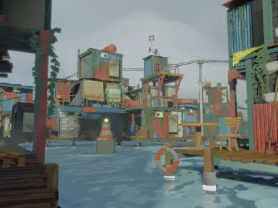 Stylized Floating Slums Low-poly 3D model