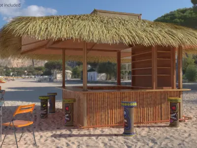  Tropical Bamboo Tiki Bar on Sand Brown 