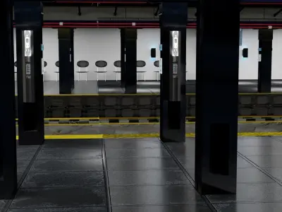 Subway station with empty platform Low-poly 3D model