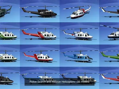 39 Police Search and Rescue Helicopters 3D Model Pack