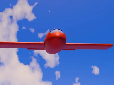 Red Plane Soaring High A Vivid Contrast Against the Blue Sky 3D model