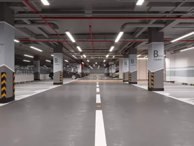 Modern underground garage - vacant parking lot 3D model