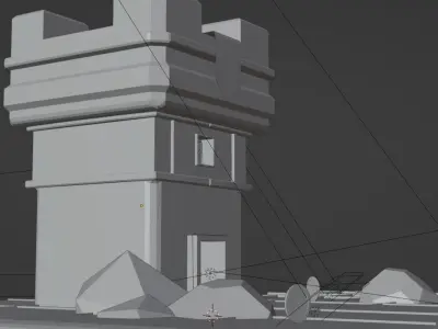  low poly castle with cool blue lighting Low-poly 3D model