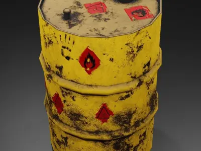 Metal barrel with elements of dirt rust and stickers Low-poly 3D model