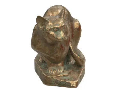 Sitting cat metal statues Low-poly 3D model
