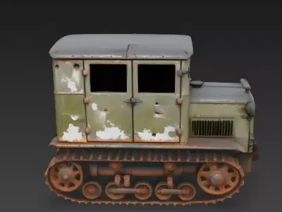 Realistic Wrecked Vintage Tracked Military Transport 3D Model Low-poly 3D model