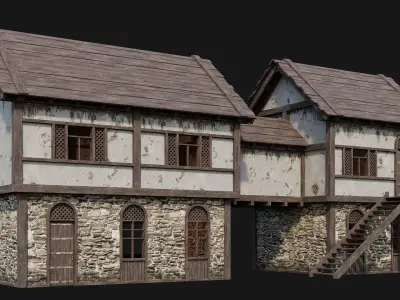 205-206-207-208 Old Medieval Houses Pack 4K Textures Low-poly 3D model