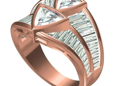 Antique Double Trillion Baguette Setting Ring 3D print model