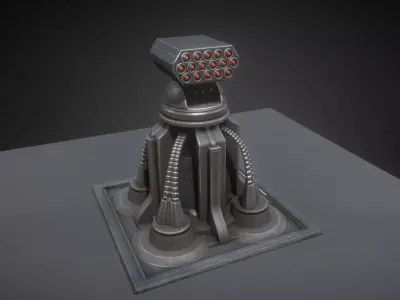 Futuristic Air Defense Gun Tower Animated Low-poly 3D model