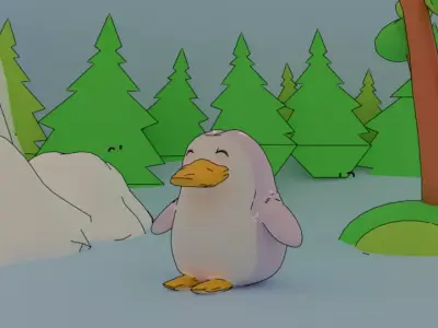 Penguin cartoon in snow Free 3D model