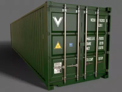 PBR 40 ft Shipping Cargo Container - Green Dark Low-poly 3D model