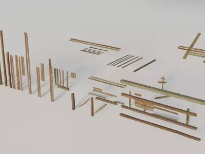 Pack wooden planks game-ready Low-poly 3D model