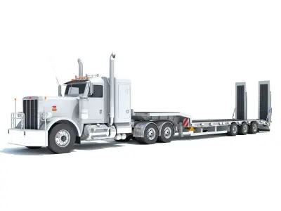 Semi-Truck with Platform Trailer 3D model