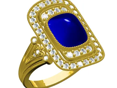 Antique Art Deco Sapphire Diamond Ring 3D print model