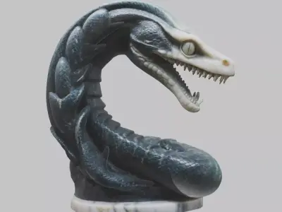 Marble Serpent Snake Sculpture Jade Carved Reptile Low-poly 3D model
