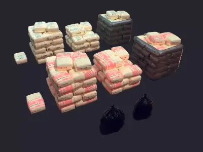 Concrete and Garbage Bags Low-poly 3D model