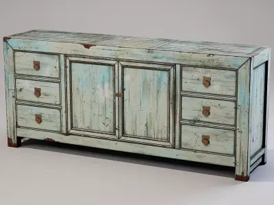 Cupboard chinese chest of drawers Low-poly 3D model