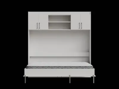 White Wall Bed Cabinet Opened Low-poly 3D model