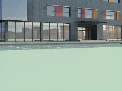 Architecture three buildings in middle of city 3D model