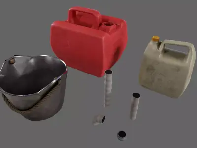 Canisters gas can and bucket Free low-poly 3D model