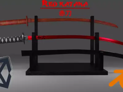 Low Poly red katana  Low-poly 3D model