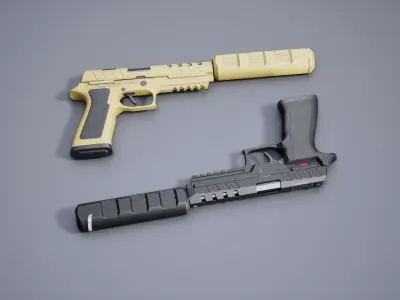 Pistol with silencer Low-poly 3D model