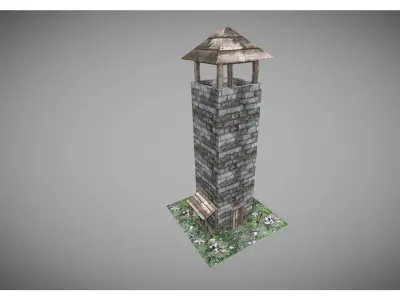 low poly medieval tower  Low-poly 3D model