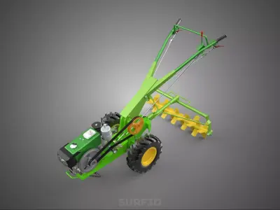 WALK BEHIND TRACTOR POWER TILLER HAND WALKING ROTARY ROTAVATOR 3D model