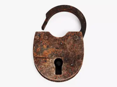 Rusty Padlock - Rigged Lock with Shackle and Sliding Key Cover 3D model