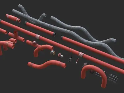 Modular Pipes - Industrial Painted Red Low-poly 3D model