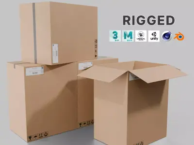 Tall Rectangular Cardboard Box - Rigged and Fully Customizable Low-poly 3D model