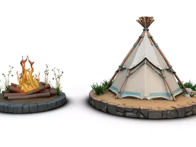 Native american tent with campfire model High Resoultion 3D model
