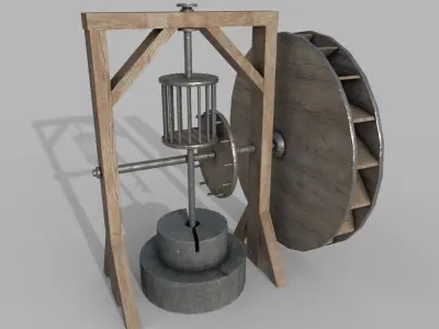 Medieval Wooden Grinding Water Mill Pbr  Low-poly 3D model