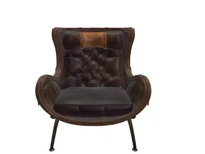 Vintage Curved Leather Lounge Armchair 3D Model 3D model