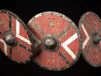 Medieval viking round shield with simple ornament Game ready Low-poly 3D model