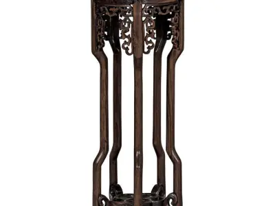 Round Pedestal Mahogany Plant Stand 3D model