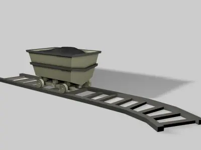 Minecart wheelbarrow with coal in it Low-poly 3D model