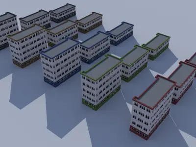 Cartoon Building Low Poly Building Commercial School Low-poly 3D model