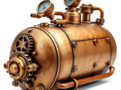 Steampunk Boiler Model Pack with Detailed Brass Finish Low-poly 3D model