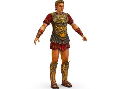 Ancient Warrior in Golden Armor and a red shirt  Low-poly 3D model