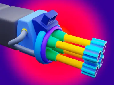 Lowpoly Game Ready Gun Model cable Low-poly 3D model