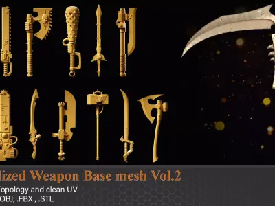 24 Stylized Weapon Base mesh Vol2 Low-poly 3D model