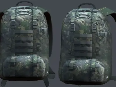 Backpack military combat Black baggage Low-poly Low-poly 3D model 9