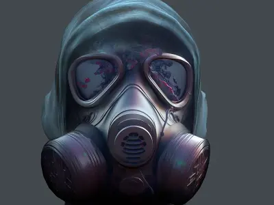 Gas mask helmet 3d model military combat fantasy  Low-poly 3D model 16