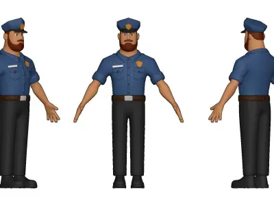 Police Cartoon Character Illustration 3D model  3D model