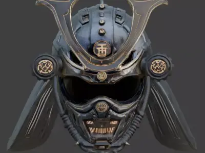 Cyber-Samurai Tactical Shogun Kabuto helmet 3D Model Low-poly 3D model