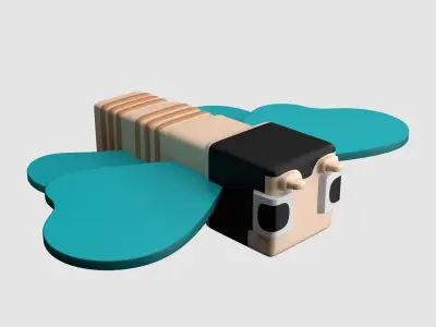 Square Butterfly Cartoon Character 3D model